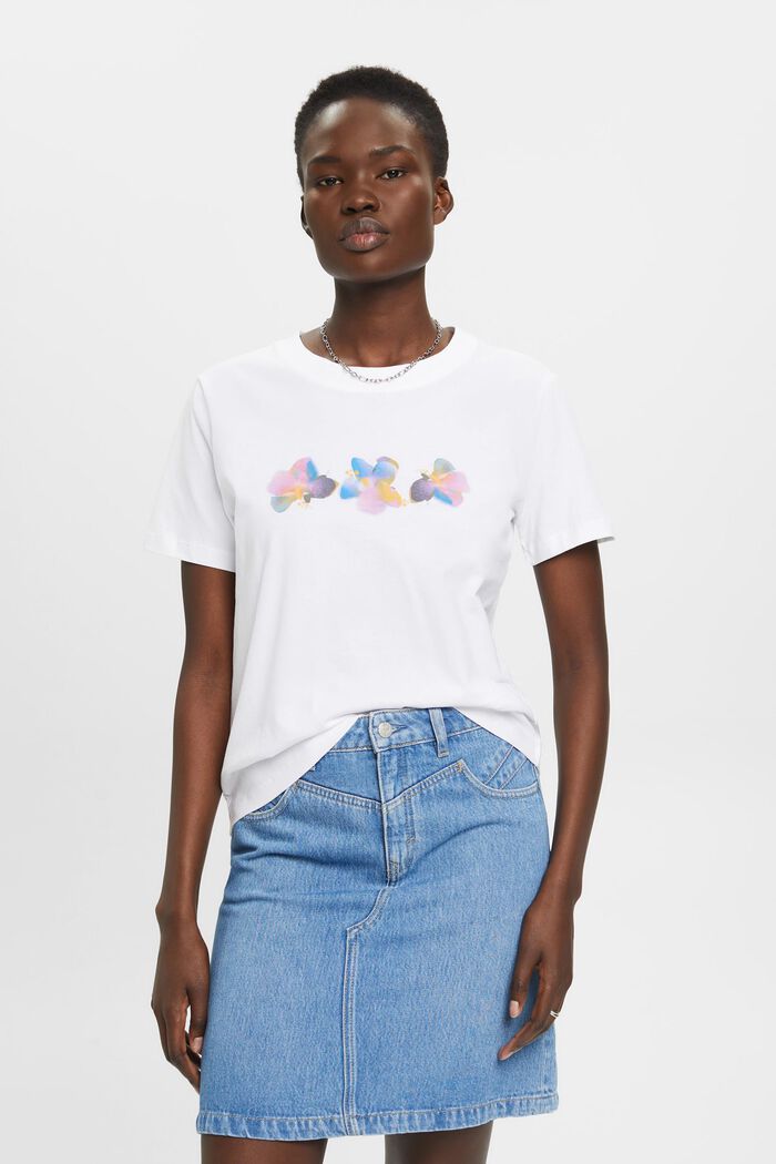 Katoenen T-shirt met bloemetjesprint, WHITE, detail image number 0