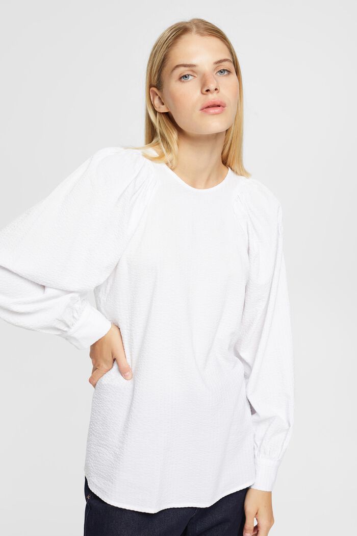 Gestructureerde blouse, katoenmix, WHITE, detail image number 0