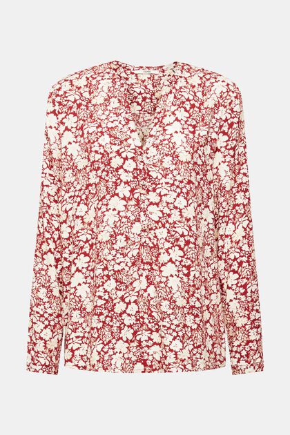 Henley blouse van LENZING™ ECOVERO™, DARK RED, overview