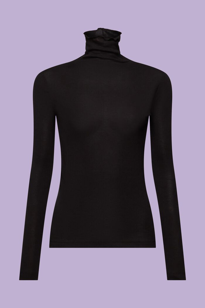Haut à manches longues et col cheminée en jersey, BLACK, detail image number 6