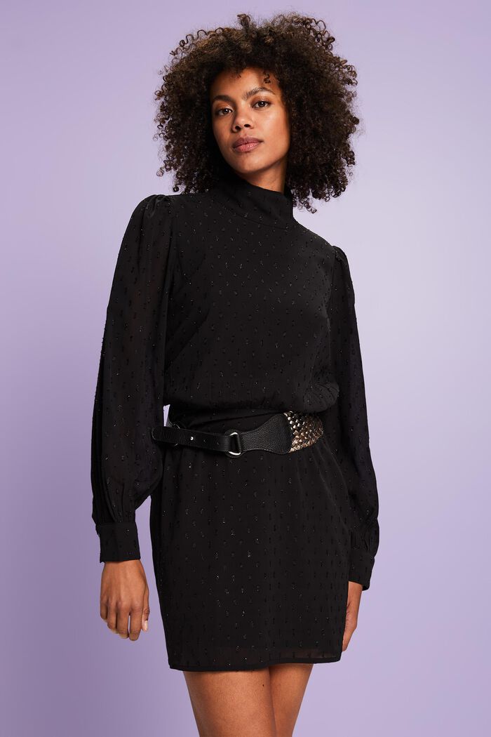 Glinsterende chiffon mini-jurk met plumetis stippen, BLACK, detail image number 1