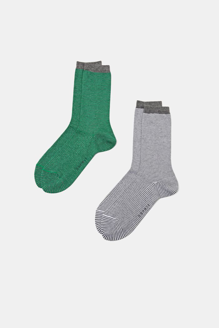 Lot de 2 paires de chaussettes en grosse maille rayées, GREEN / GREY, detail image number 0