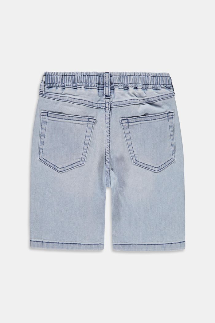 Short en jean à enfiler en coton stretch, BLUE BLEACHED, detail image number 1
