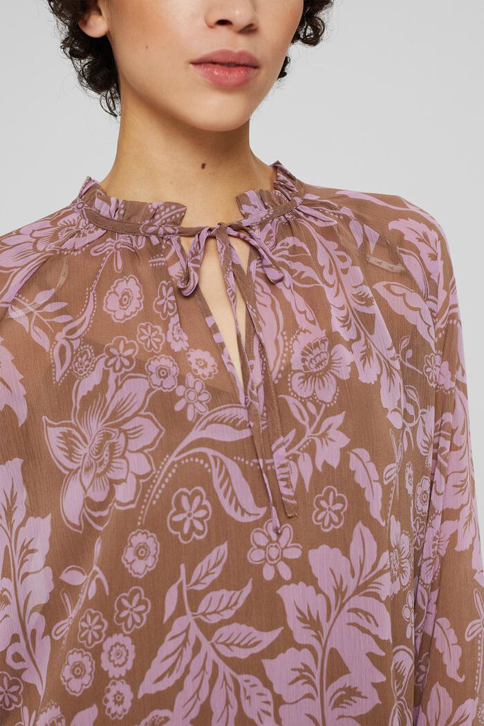 Gesmokte chiffon blouse met ruches, TAUPE, detail image number 2