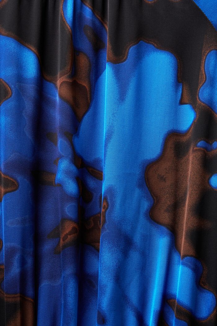 Gesmokte satijnen jurk met print, BRIGHT BLUE, detail image number 5
