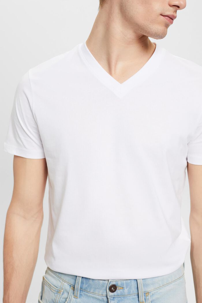 T-shirt en coton à encolure en V de coupe Slim Fit, WHITE, detail image number 2
