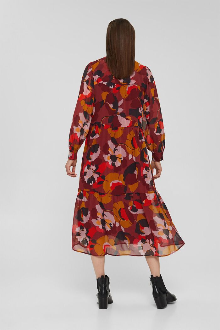 En matière recyclée : robe mi-longue en mousseline imprimée, TERRACOTTA, detail image number 1