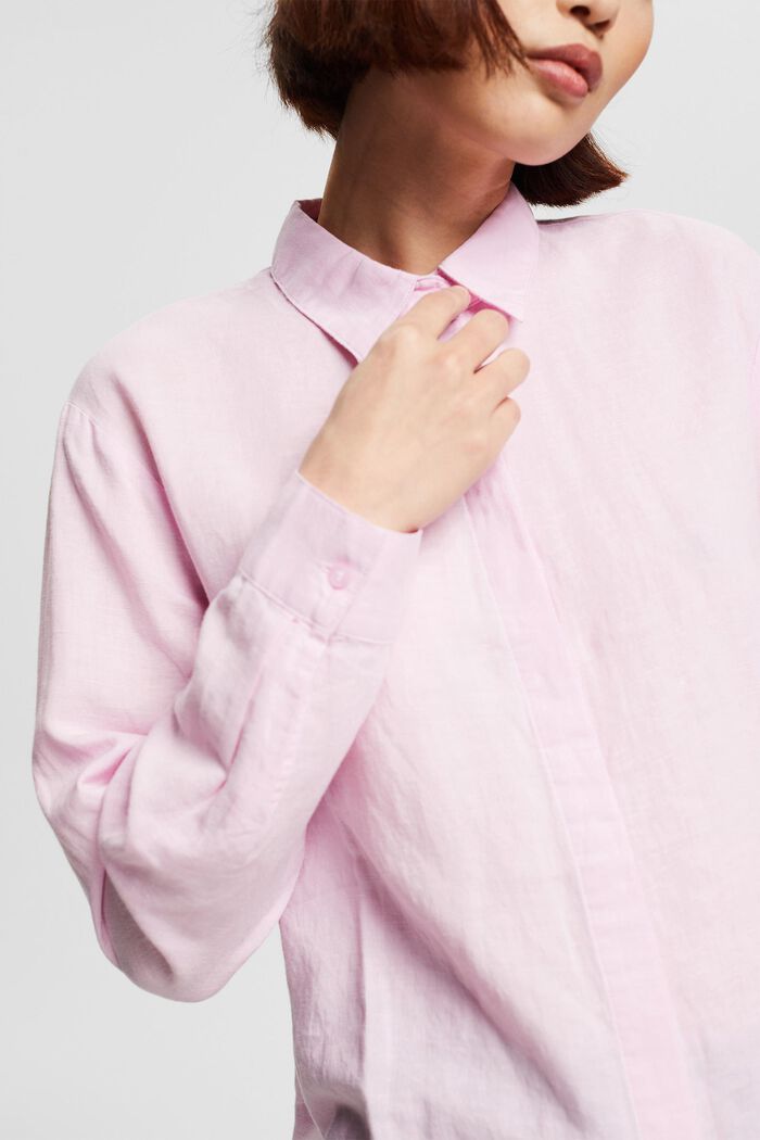 Oversized blouse van een linnenmix, PINK, detail image number 0