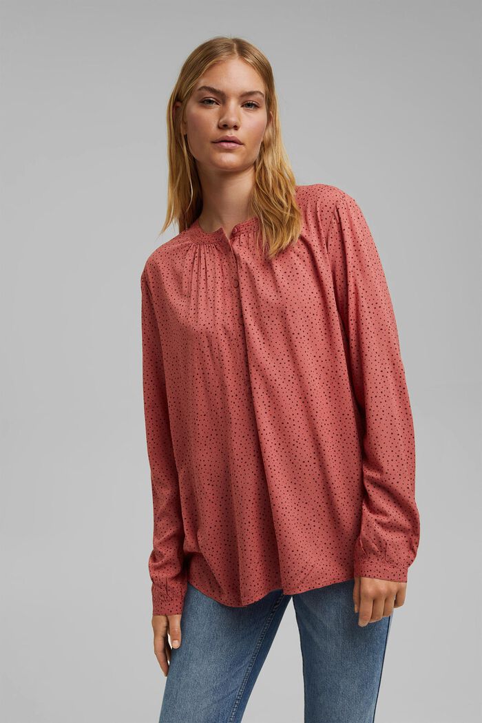 Henley blouse met print, LENZING™ ECOVERO™, CORAL, detail image number 0