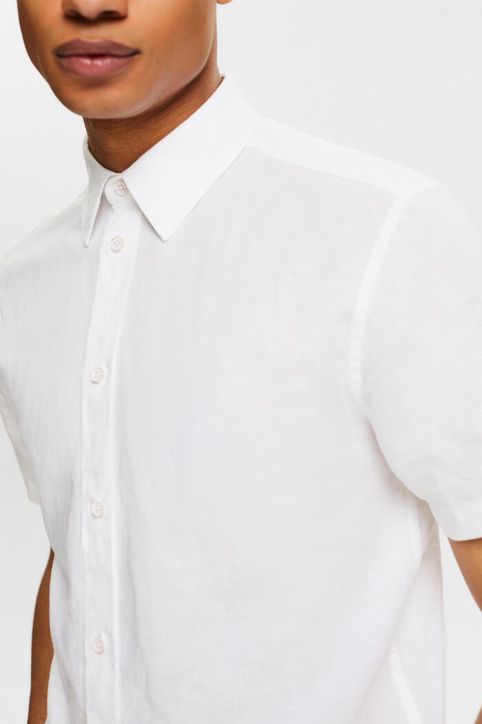 Overhemd met korte mouwen van katoen en linnen, WHITE, detail image number 3