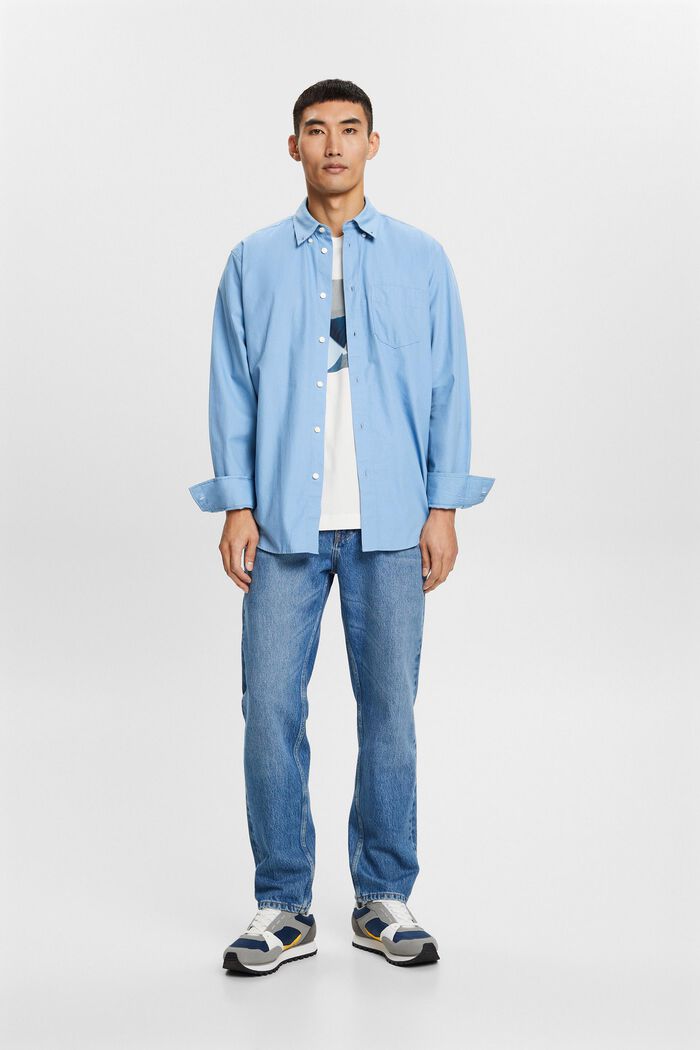 Popeline overhemd met buttondownkraag, 100% katoen, LIGHT BLUE, detail image number 5