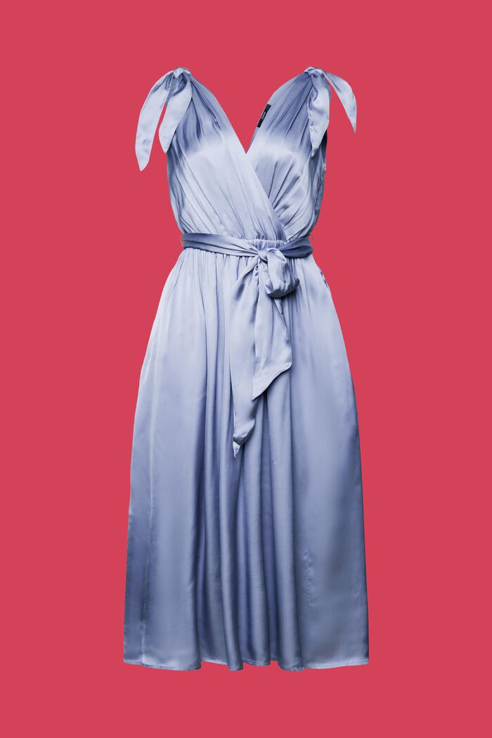 Satijnen midi-jurk met strikkoord bij de schouders, LIGHT BLUE LAVENDER, detail image number 6