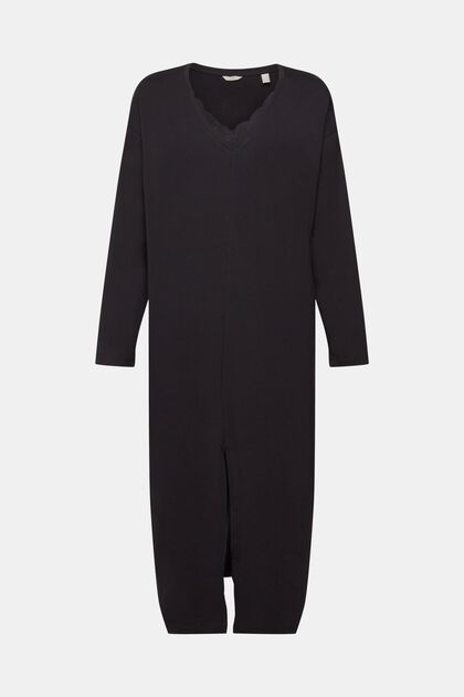 Jersey nachthemd met kanten details, BLACK, overview