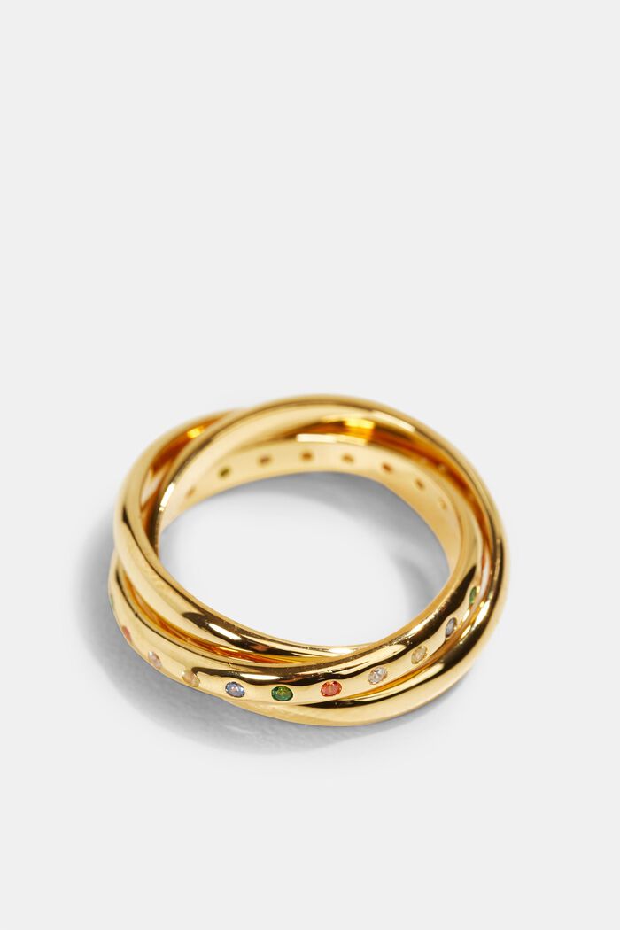 Driedelige ring met kleurrijke zirkonia, sterlingzilver, GOLD, overview