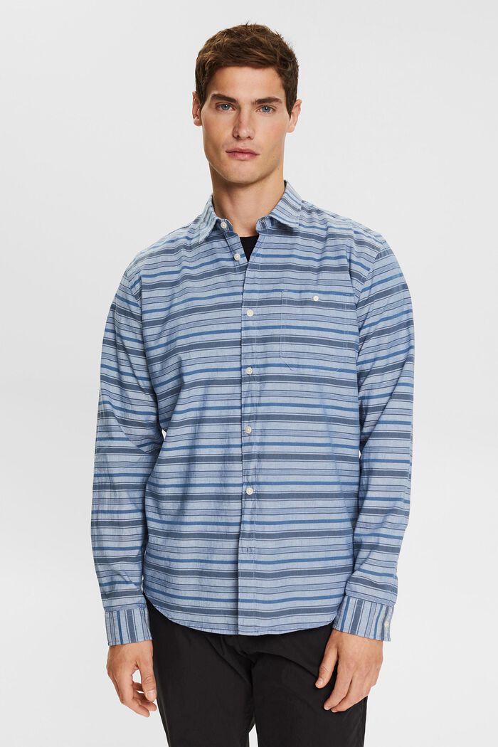 À teneur en lin : la chemise à rayures, BLUE, detail image number 0