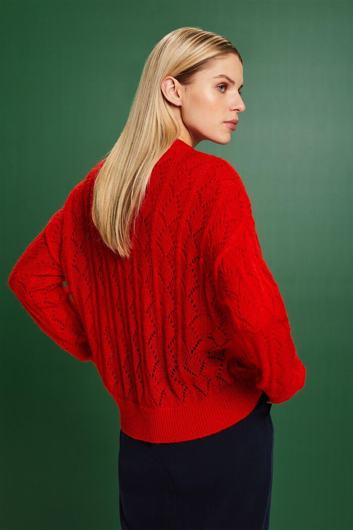 Pull-over en laine mélangée à maille ajourée, RED, detail image number 2