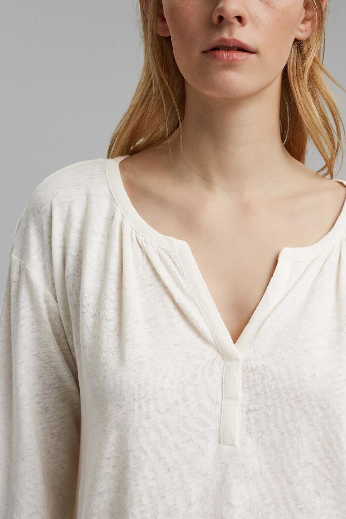 Haut façon blouse en mélange de coton et de lin, OFF WHITE, detail image number 2
