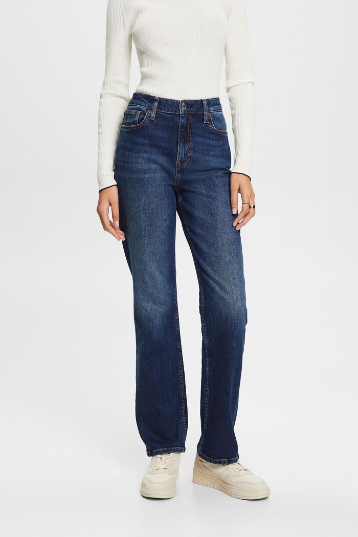 Straight jeans met retrolook en hoge taille, BLUE DARK WASHED, detail image number 0