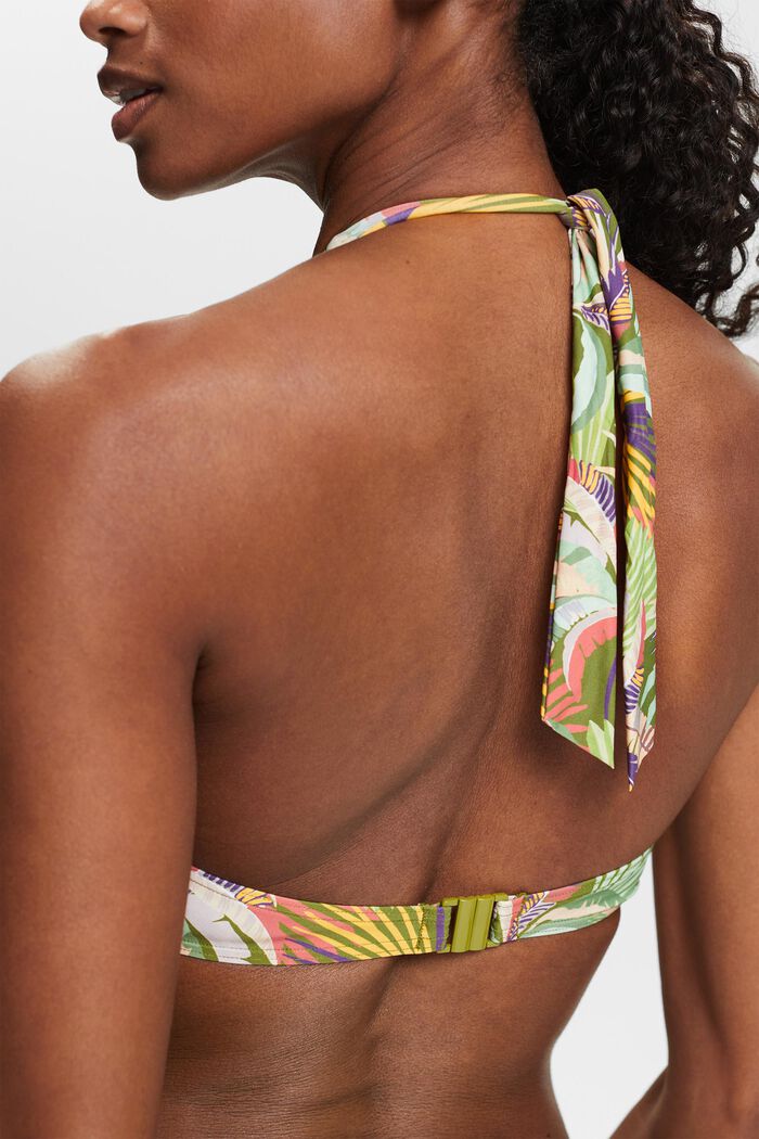 Gewatteerde halter-bikinitop met print, DARK GREEN, detail image number 1