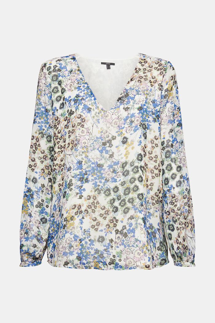 Crêpe blouse met millefleurs, LIGHT BEIGE, detail image number 2