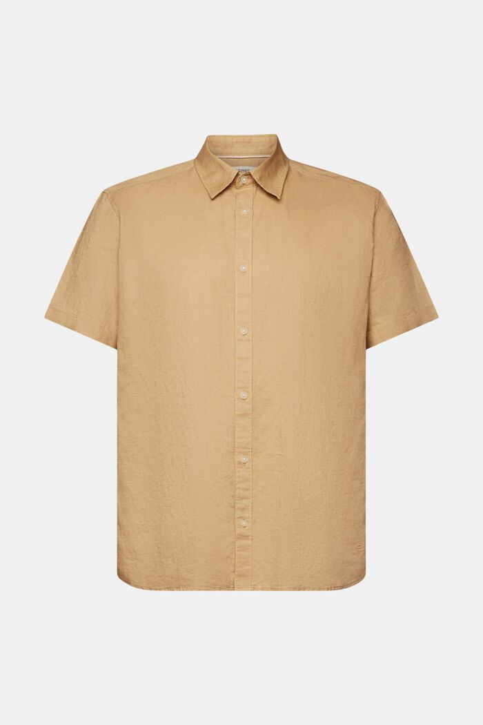 Shirt met korte mouwen van een linnen-katoenmix, BEIGE, detail image number 6