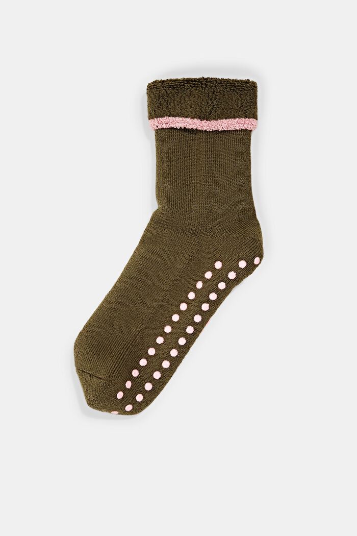 Met scheerwol: zachte sokken met stroeve zool, OLIVE, detail image number 0