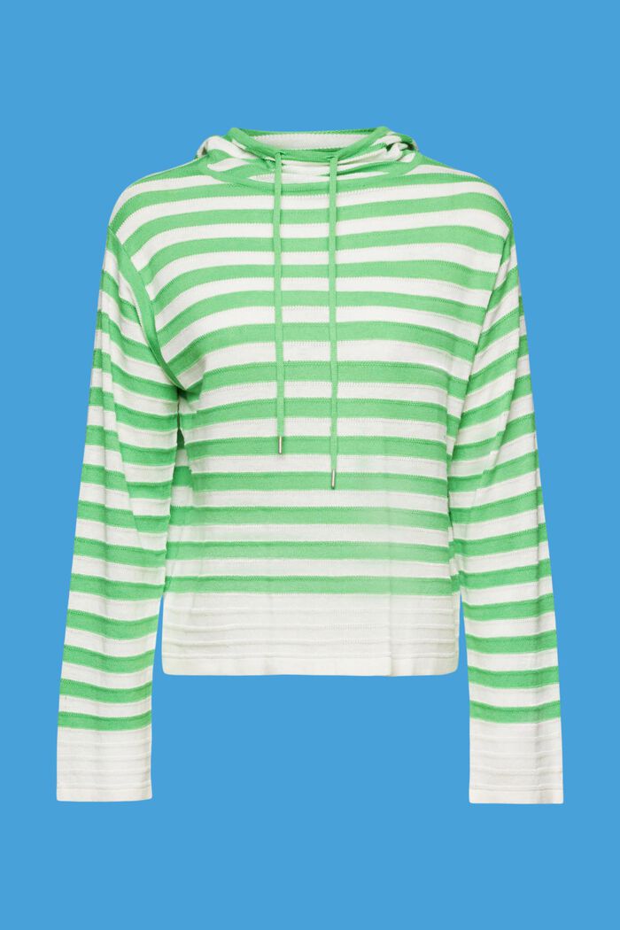 Gestreepte gebreide hoodie met linnen, GREEN, detail image number 5