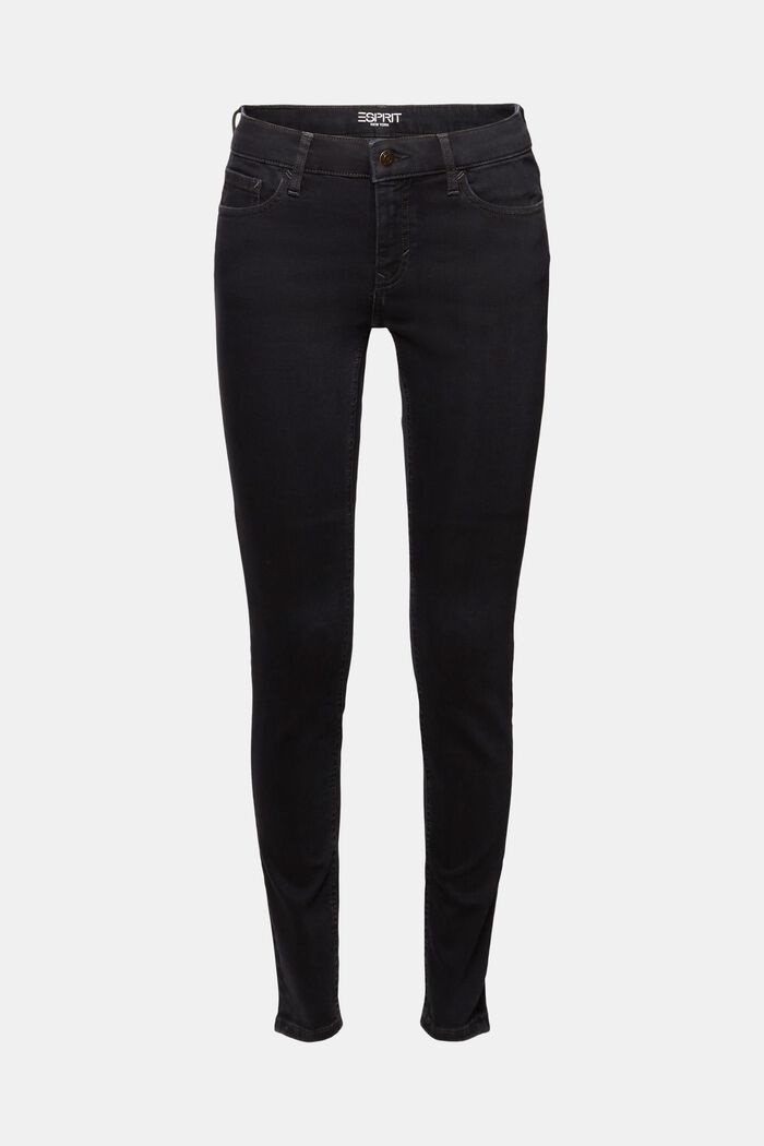Gerecycled: skinny jeans met middelhoge taille, BLACK DARK WASHED, detail image number 7