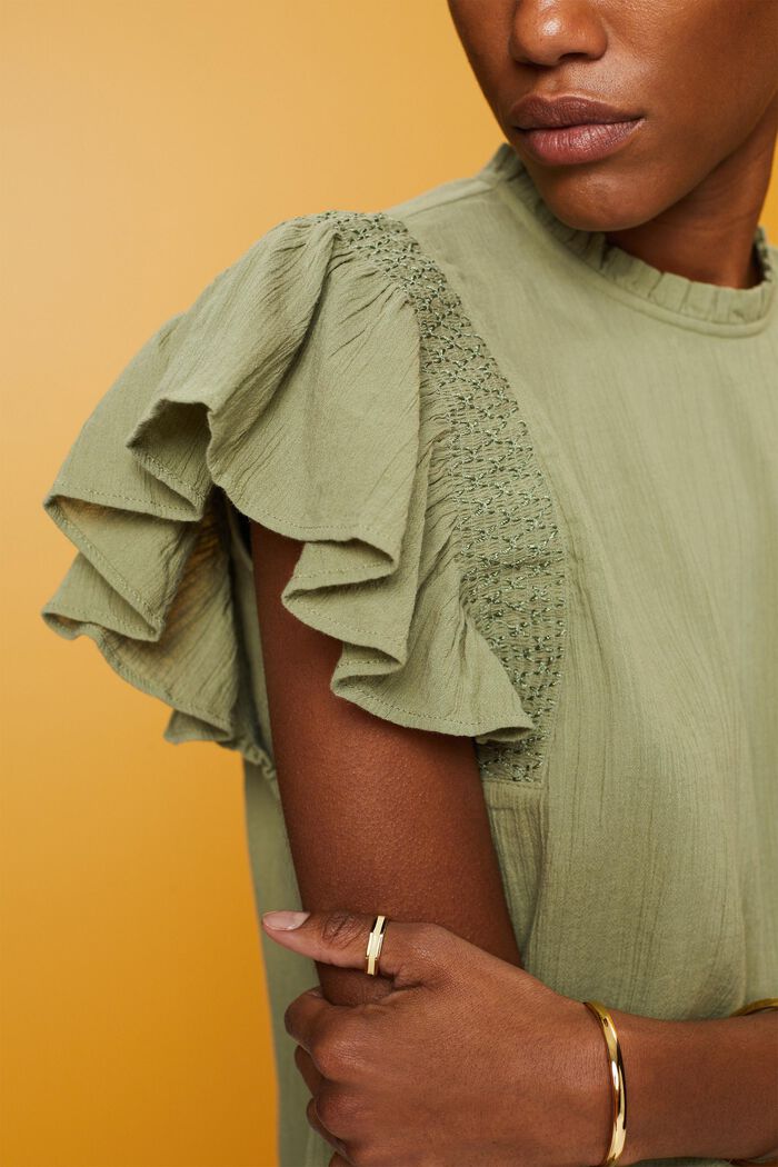 Katoenen blouse met volantmouwen, LIGHT KHAKI, detail image number 2