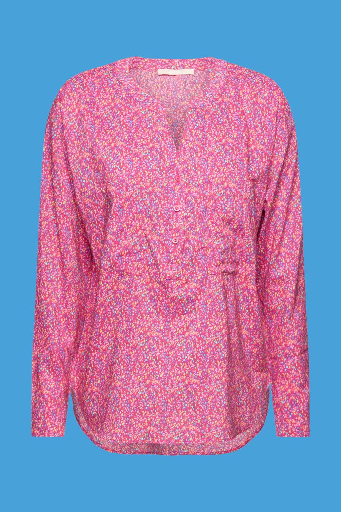 Gebloemde blouse met V-hals en knopen, PINK FUCHSIA, detail image number 7