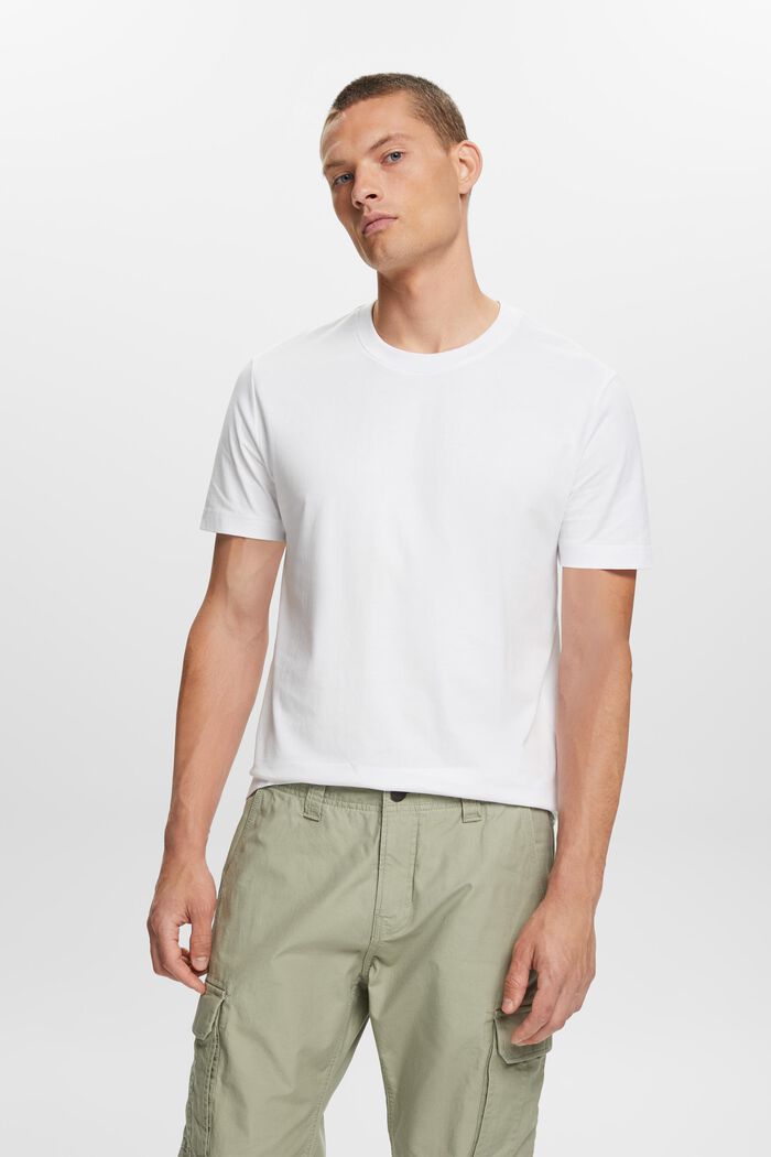 T-shirt van pima katoen-jersey met ronde hals, WHITE, detail image number 0