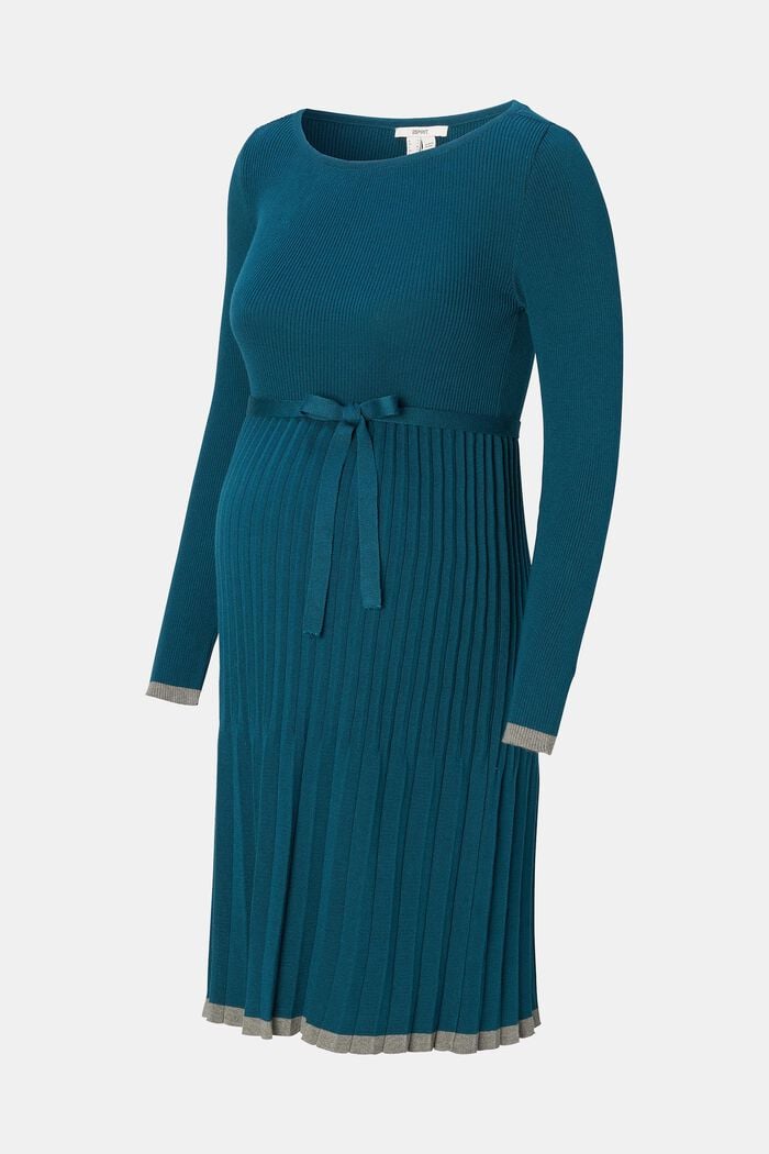 Gebreide jurk met plooien, biologisch katoen, ATLANTIC BLUE, detail image number 4