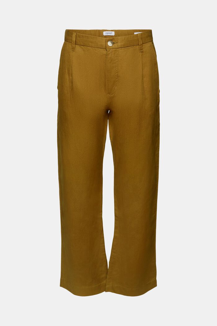 Pantalon de coupe droite en lin et coton, OLIVE, detail image number 6
