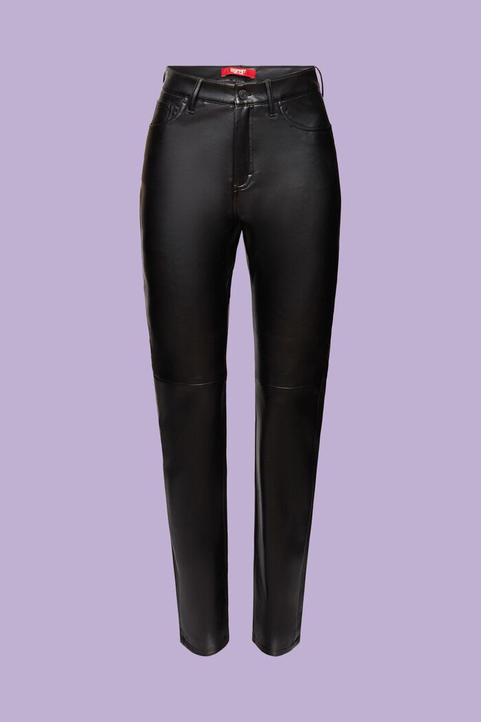 Slim fit broek van imitatieleer met hoge taille, BLACK, detail image number 6