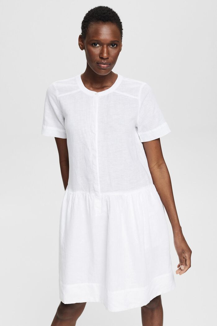 Van een linnenmix: jurk met knoopsluiting, WHITE, detail image number 0