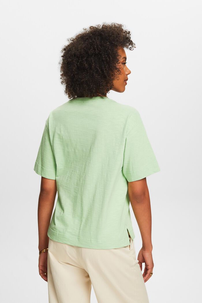 T-shirt met slubstructuur en V-hals, LIGHT GREEN, detail image number 2