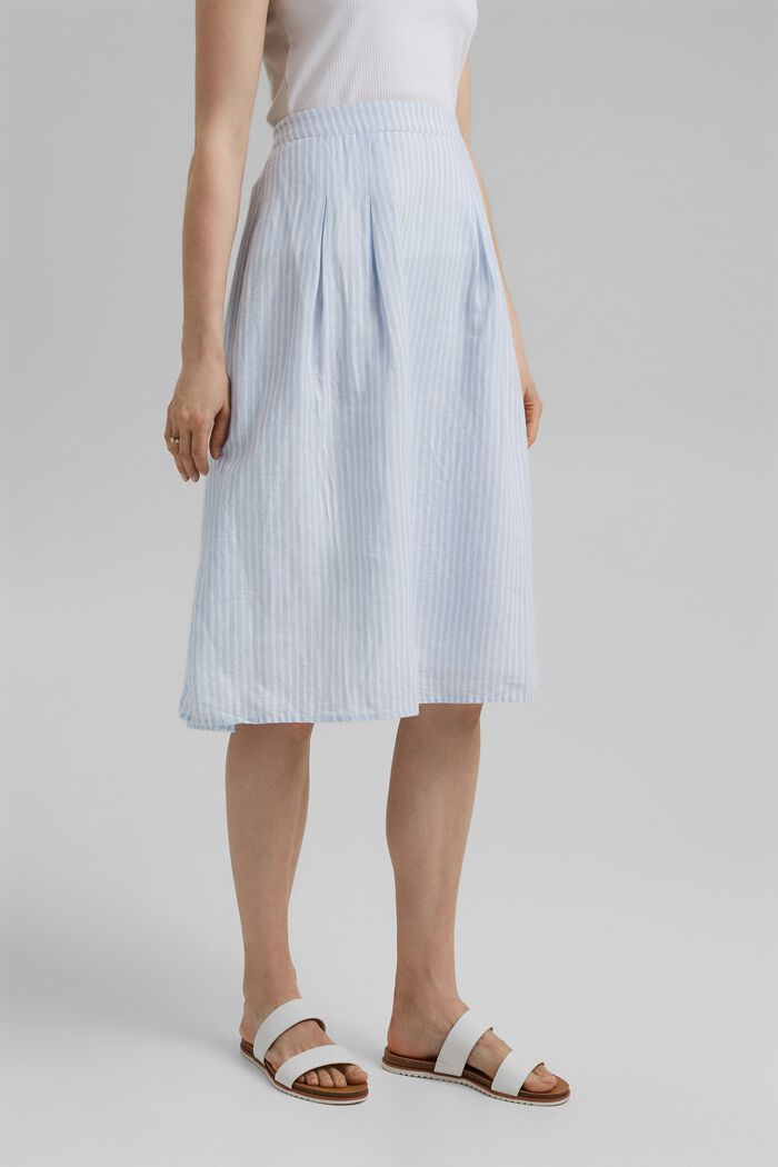 En lin mélangé : la jupe longueur midi à rayures, LIGHT BLUE, detail image number 0