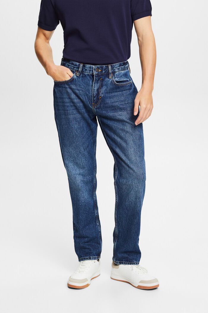 Jeans met middelhoge taille en rechte pijpen, BLUE DARK WASHED, detail image number 0