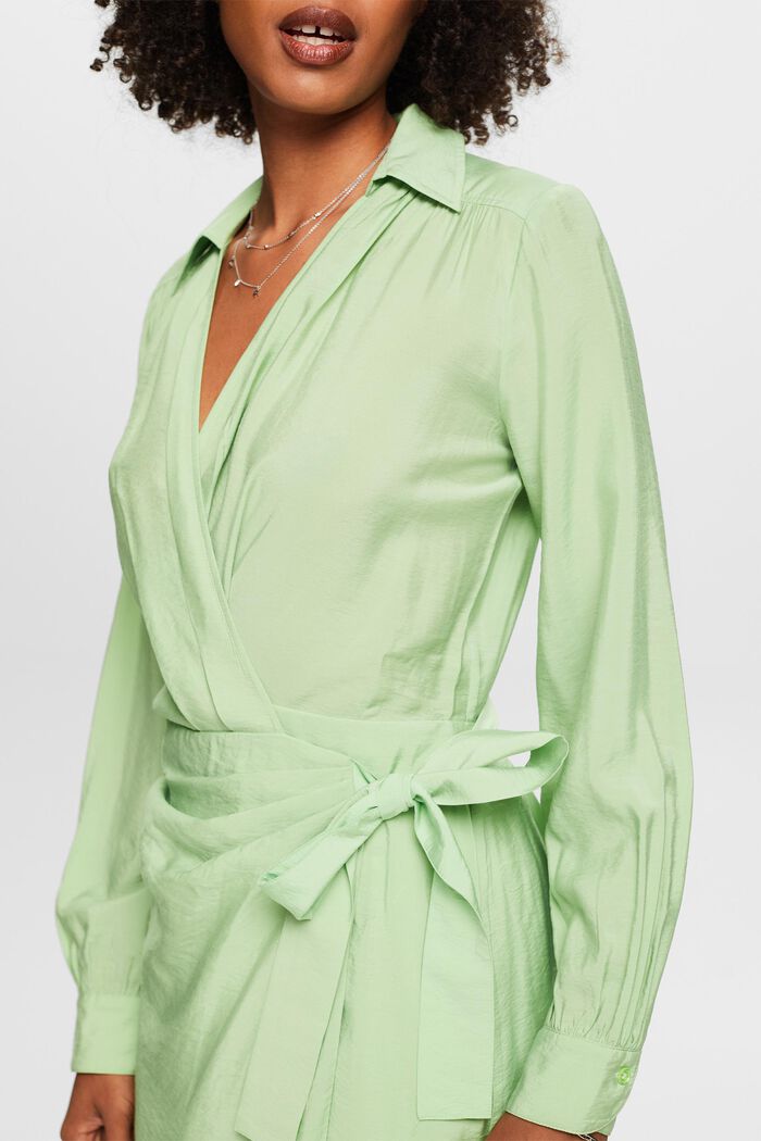 Crinkled mini-jurk met wikkeleffect, LIGHT GREEN, detail image number 2