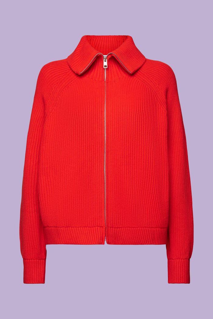 Cardigan zippé en maille côtelée, RED, detail image number 6