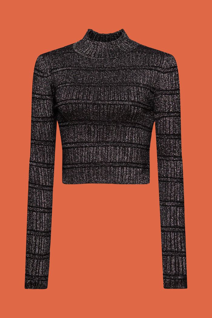Cropped trui met opstaande kraag van lamé, BLACK, detail image number 6