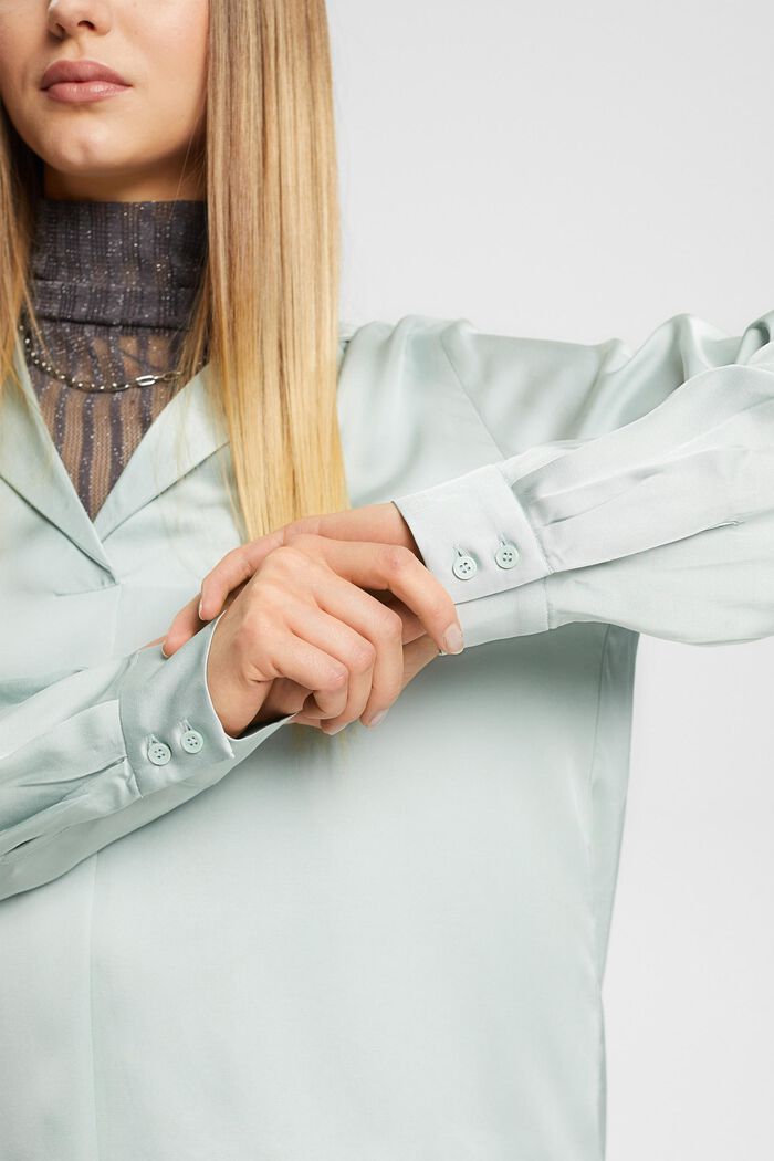 Satijnen blouse met reverskraag, LENZING™ ECOVERO™, LIGHT AQUA GREEN, detail image number 2