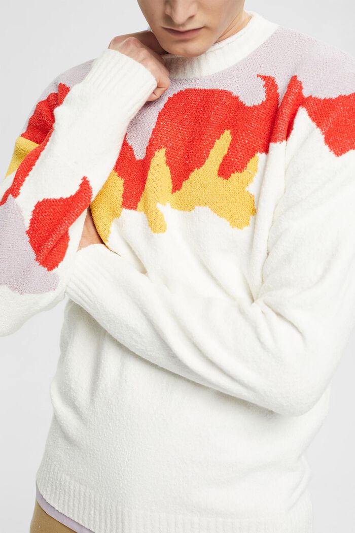 Pull-over tricoté multicolore, OFF WHITE, detail image number 2