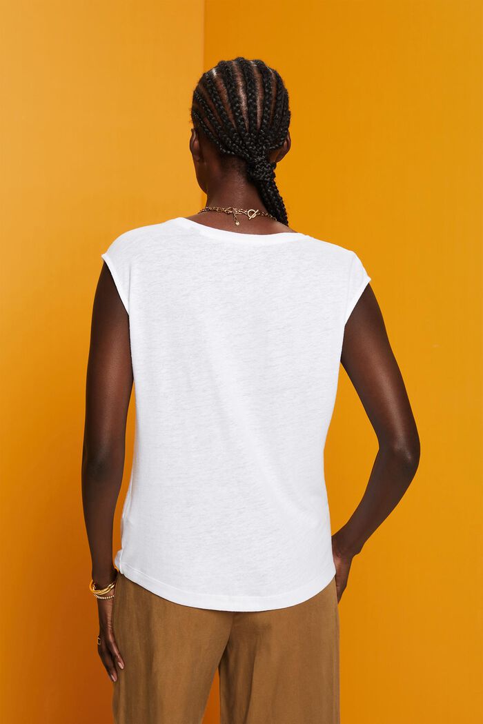 T-shirt à imprimé sur le devant, lin mélangé, WHITE, detail image number 3