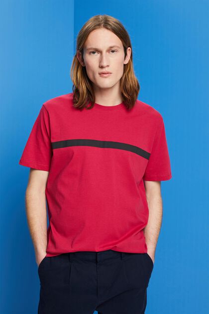 T-shirt en coton à rayures contrastantes, DARK PINK, overview