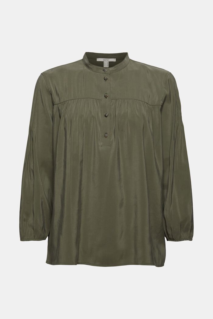 Glanzende henley-blouse met LENZING™ ECOVERO™, DARK KHAKI, detail image number 7