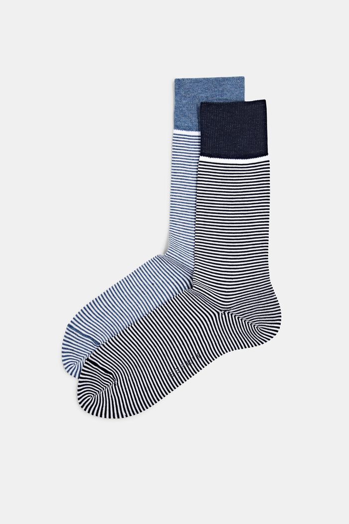 Set van 2 paar gestreepte sokken van een katoenmix, NAVY, overview
