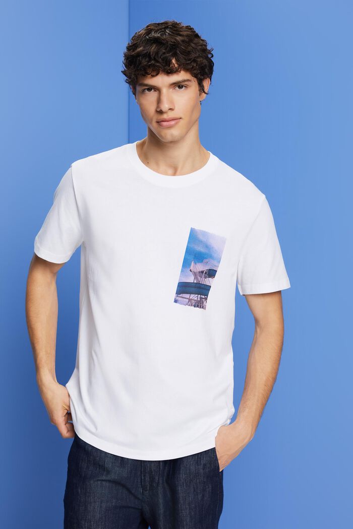 T-shirt met print op de borst, 100% katoen, WHITE, detail image number 0