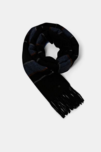 Gestreepte sjaal met franjes, BLACK, overview