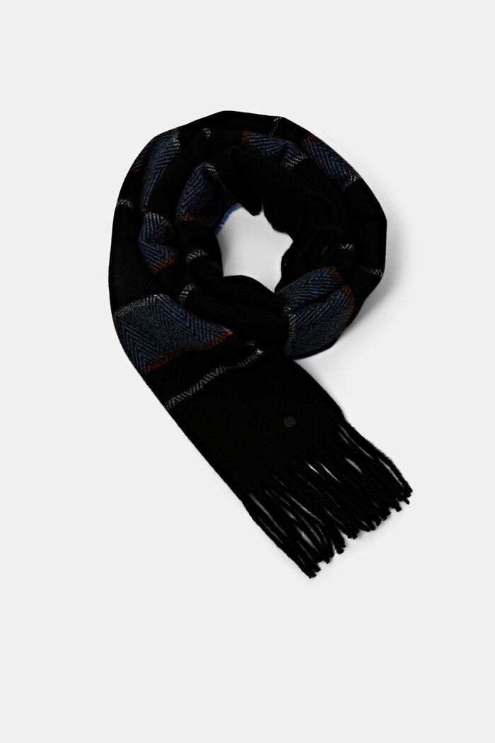 Gestreepte sjaal met franjes, BLACK, detail image number 0